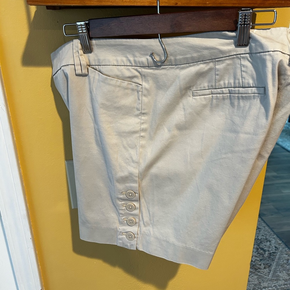 Talbots khaki shorts with button sides.